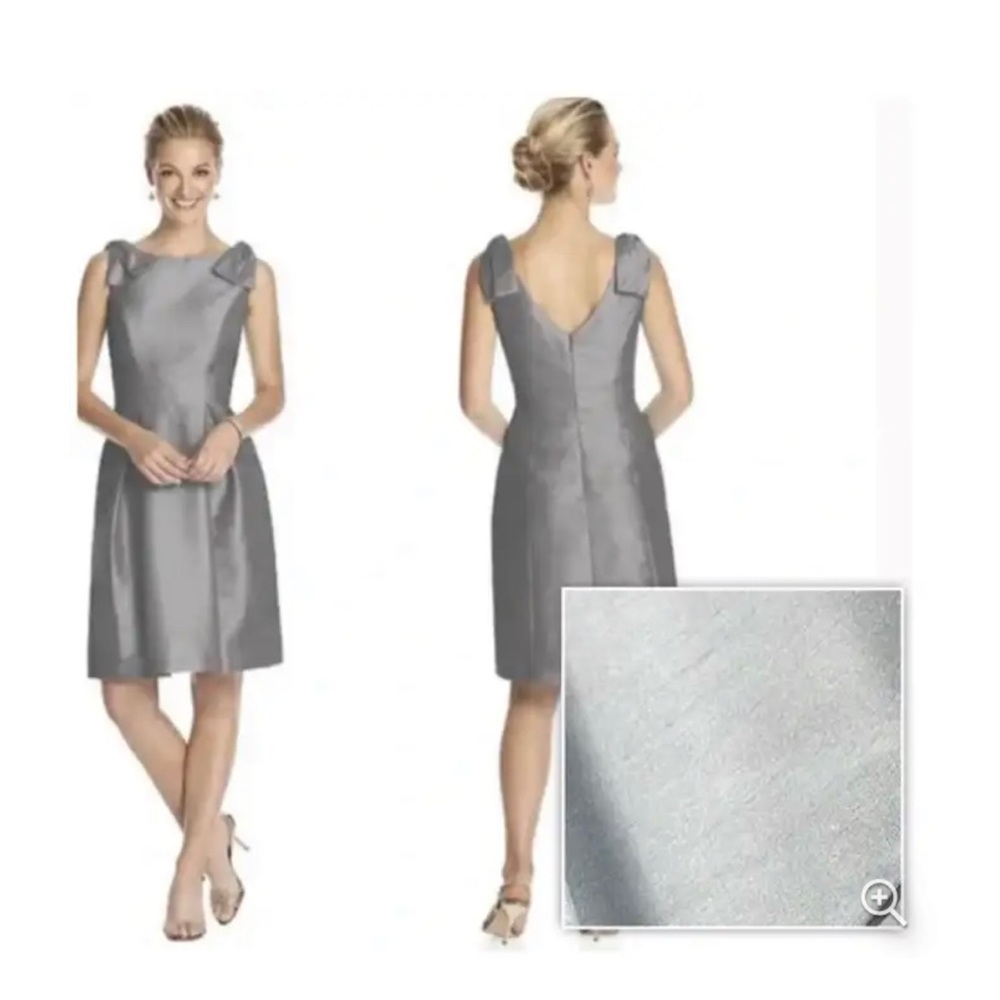 Alfred Sung Cocktail Bridesmaid Dress Sleeveless Dupioni Dove Light Gray 0 NWT